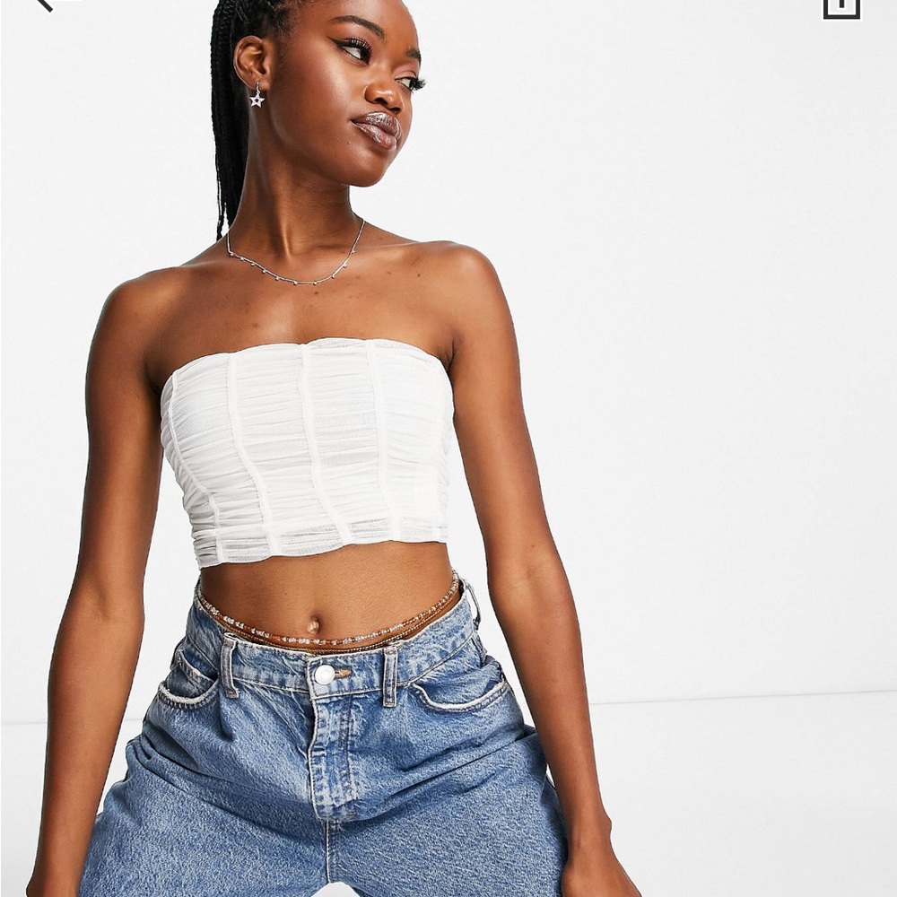 White strapless crop top